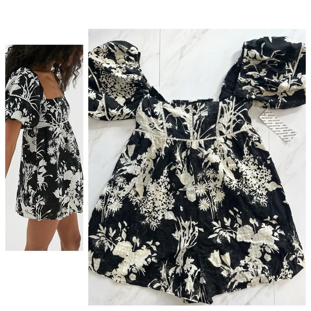 NWT Urban Outfitters Floral Puffed Sleeve Cotton Romper Size Xs